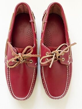 Island Surf Men’s Red Leather Boat Shoes/Loafers, 11.5